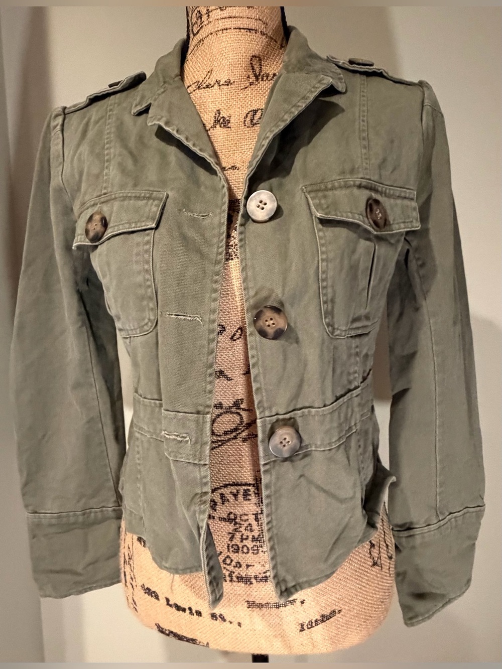 Misdemeanor Y2K Olive Green Cropped Military Utility Cargo Jacket Sz S